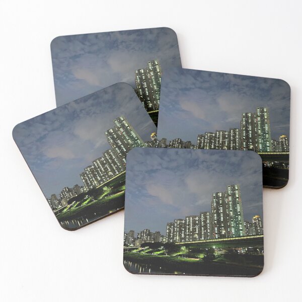 Item preview, Korean Apartments at Night Along a Stream | Seoul City Lights designed and sold by YemmyZImages.