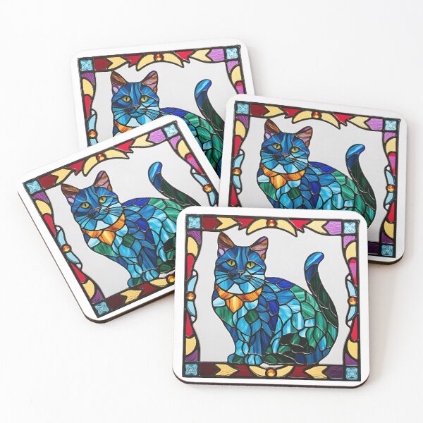 Item preview, Stained Glass Cat Window – A Mesmerizing Blend of Blue, Green & Brown designed and sold by Fredster1966.
