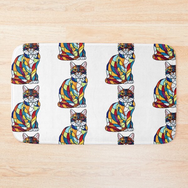 Item preview, Colorful Stained Glass Cat – A Mesmerizing Feline Art Piece designed and sold by Fredster1966.