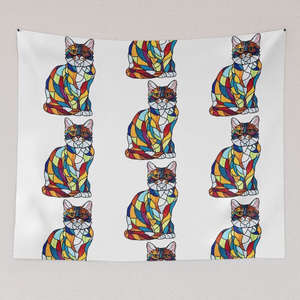 Item preview, Colorful Stained Glass Cat – A Mesmerizing Feline Art Piece designed and sold by Fredster1966.