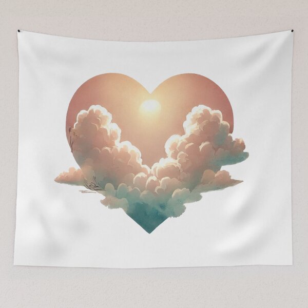 Item preview, Ethereal Heart Cloudscape with Glowing Sun - Cloud Love and Tranquil Dreamscape designed and sold by KreaDesignOne.