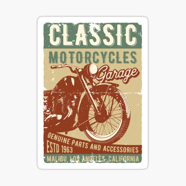 Item preview, Classic Motorcycles Garage - Malibu Retro Poster designed and sold by WanderlandCen.