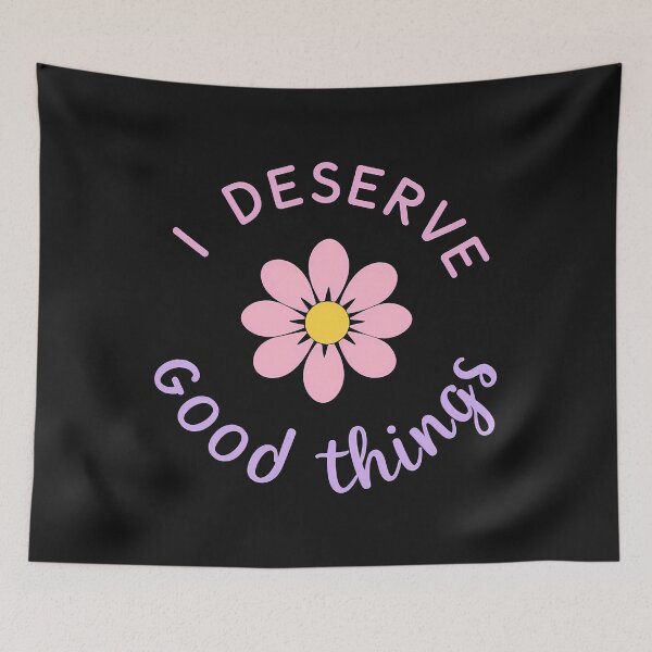Item preview, Minimalist Pastel Flower Black Background I Deserve Good Things Uplifting Self Care Mental Wellness Empowerment designed and sold by zoughlal.