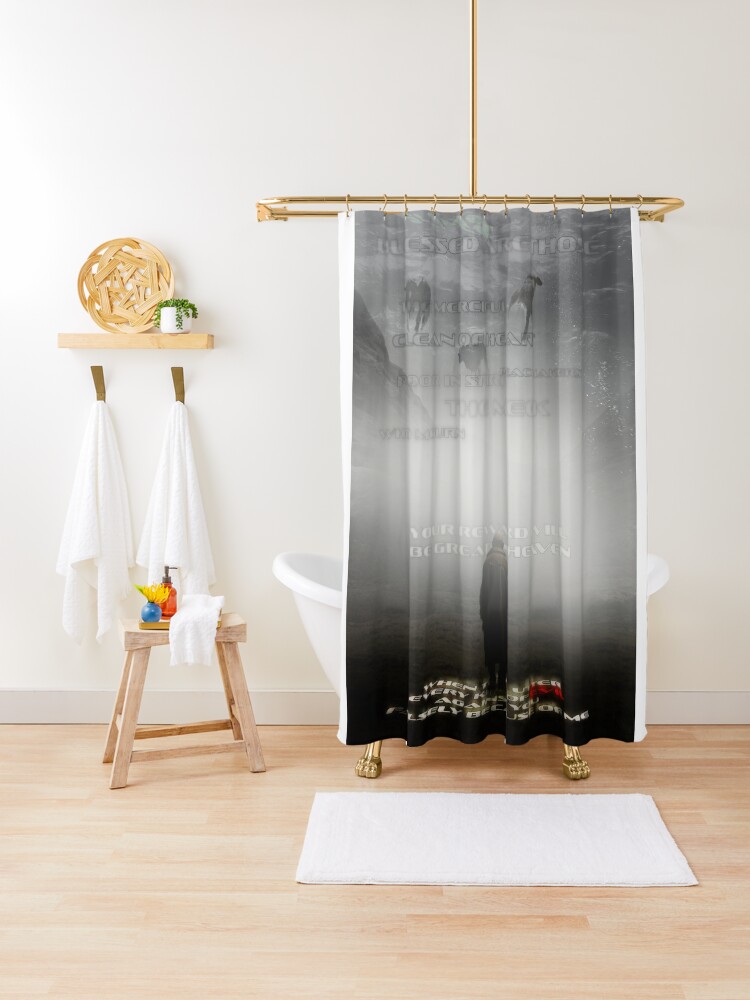 Thumbnail 1 of 5, Shower Curtain, Blessed are Those (The Beatitudes) designed and sold by nathanblixt.