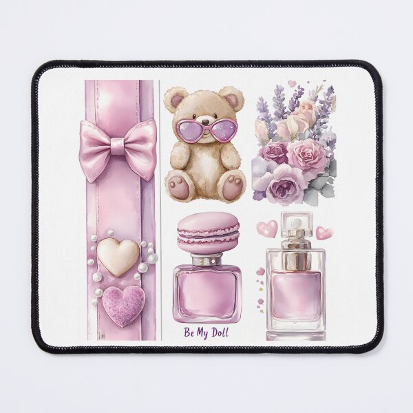 Item preview, Be My Doll Valentine's Day Watercolor Clip Art Set - Pastel Pink & Lavender Teddy Bear, Macaron, Flowers & Hearts designed and sold by AnnDesignStudio.