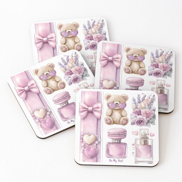 Item preview, Be My Doll Valentine's Day Watercolor Clip Art Set - Pastel Pink & Lavender Teddy Bear, Macaron, Flowers & Hearts designed and sold by AnnDesignStudio.