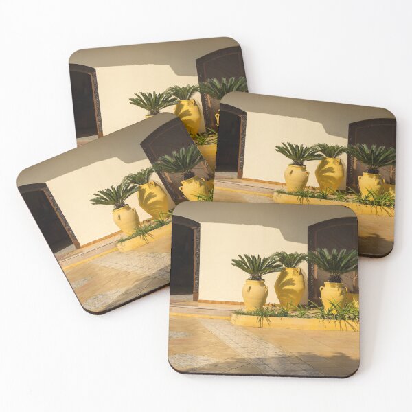 Item preview, Cyber Yellow Mediterranean Courtyard with Amphoras and Palms designed and sold by Georgia Mizuleva.