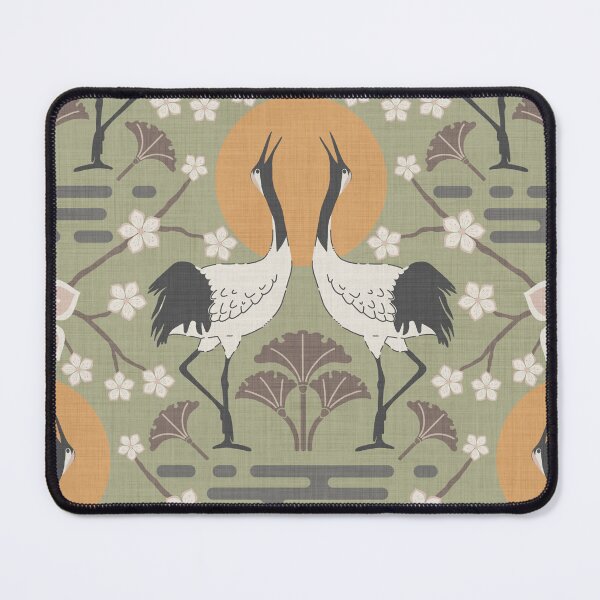 Item preview,  Serene harmonious Japandi style dancing cranes linen textured 1 designed and sold by Designsbyluzia.
