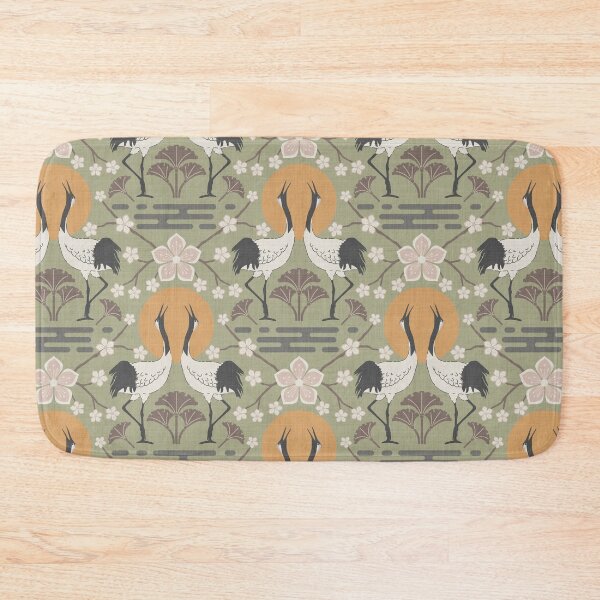 Item preview,  Serene harmonious Japandi style dancing cranes linen textured 1 designed and sold by Designsbyluzia.