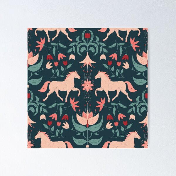 Item preview, Horses surrounded by flowers, pattern with texture designed and sold by Sonja Birkelbach.
