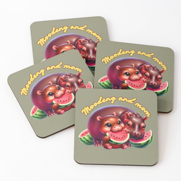 Item preview, Moodeng pygmy hippo and mom eat watermelon designed and sold by Ningodino.