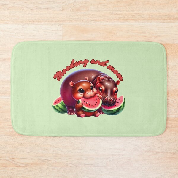 Item preview, Moodeng pygmy hippo and mom eat watermelon (light green background) designed and sold by Ningodino.