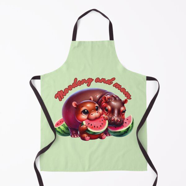 Item preview, Moodeng pygmy hippo and mom eat watermelon (light green background) designed and sold by Ningodino.