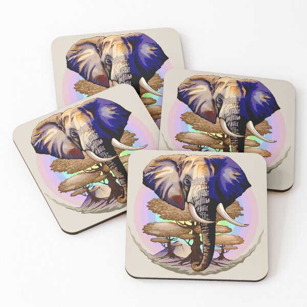 Item preview, African Elephant, Acacias and Kilimanjaro Mountain on Soft Pastel Rainbow designed and sold by BluedarkArt.