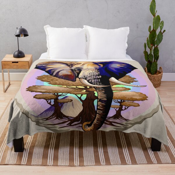 Item preview, African Elephant, Acacias and Kilimanjaro Mountain on Soft Pastel Rainbow designed and sold by BluedarkArt.