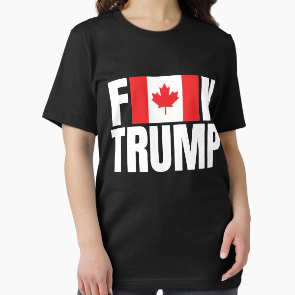 Vista previa del artículo con la obra «Camiseta con la bandera de Canadá y el lema "Fuck Trump"», diseñado y vendido por dgavisuals.