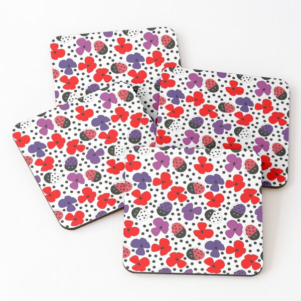 Item preview, Abstract Flower Blossoms and Ladybug Beetles Seamless Repeat Pattern Print designed and sold by MoePark.