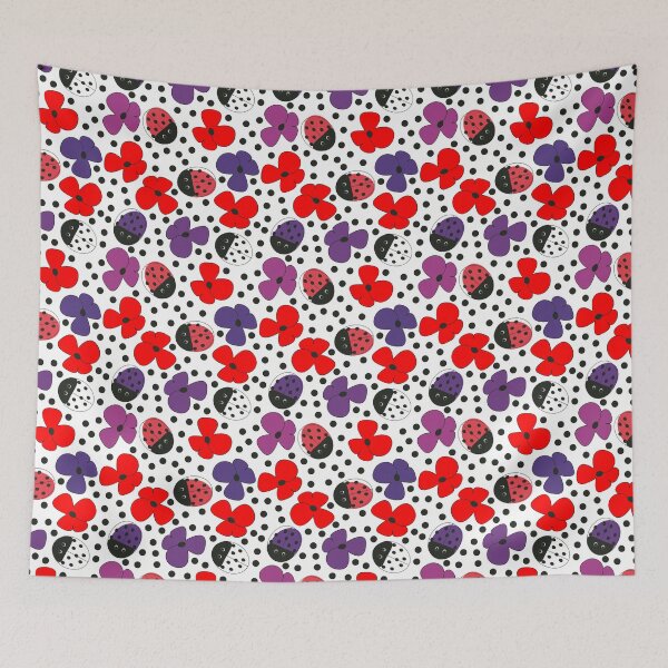 Item preview, Abstract Flower Blossoms and Ladybug Beetles Seamless Repeat Pattern Print designed and sold by MoePark.