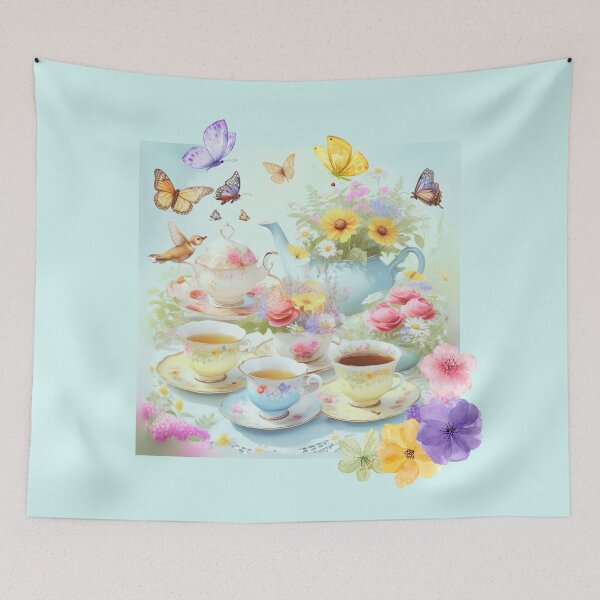 Item preview, Enchanted Spring Tea Party – Vintage Floral Teacups & Butterflies designed and sold by LemonHorse.