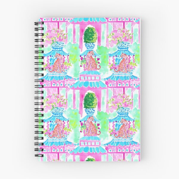 Item preview, Grandmillennial art, Pink cheetah in pagoda garden stripe designed and sold by SophieClimaArt.