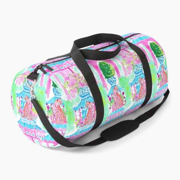Item preview, Grandmillennial art, Pink cheetah in pagoda garden stripe designed and sold by SophieClimaArt.