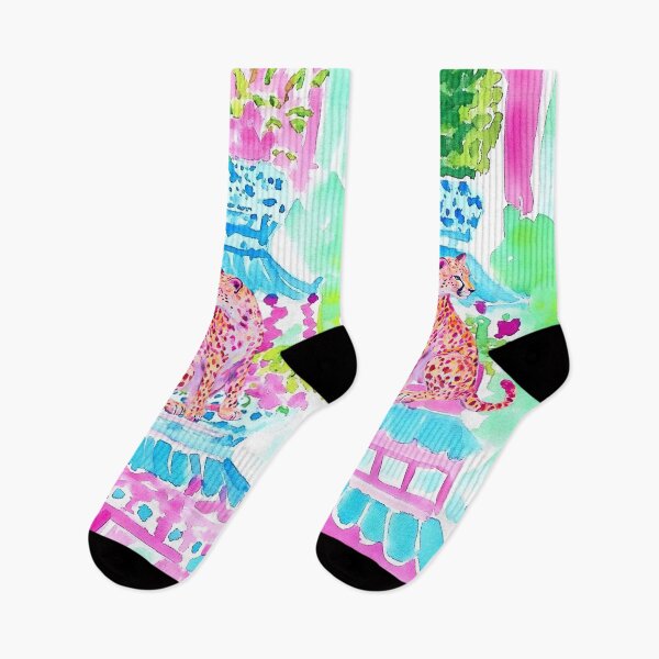 Item preview, Grandmillennial art, Pink cheetah in pagoda garden stripe designed and sold by SophieClimaArt.