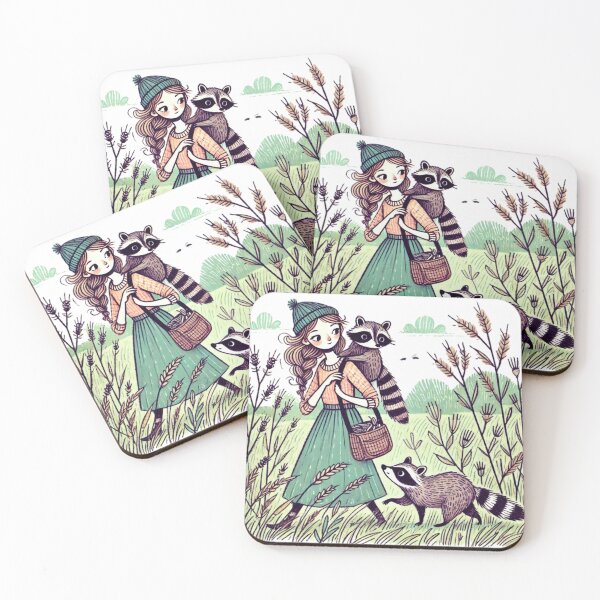 Item preview, A cute Girl and Her Raccoons Friends in picnic  designed and sold by Coollzone.