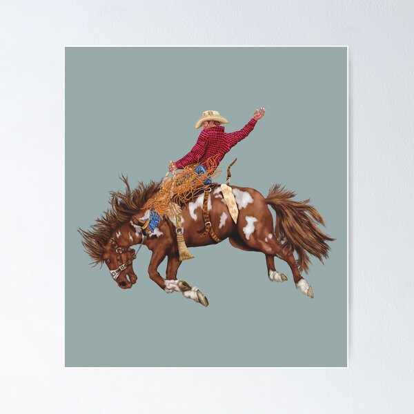 Item preview, Vintage Western Rodeo Art, Bronco Busting Cowboy designed and sold by Phat Dog Designs .