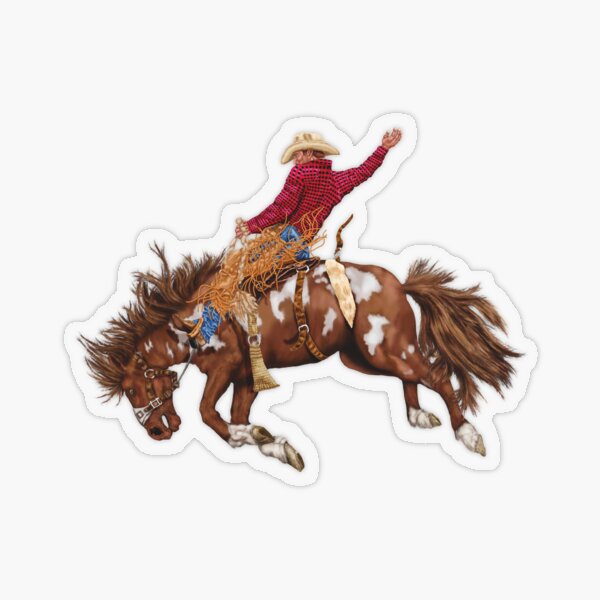 Item preview, Vintage Western Rodeo Art, Bronco Busting Cowboy designed and sold by Phat Dog Designs .