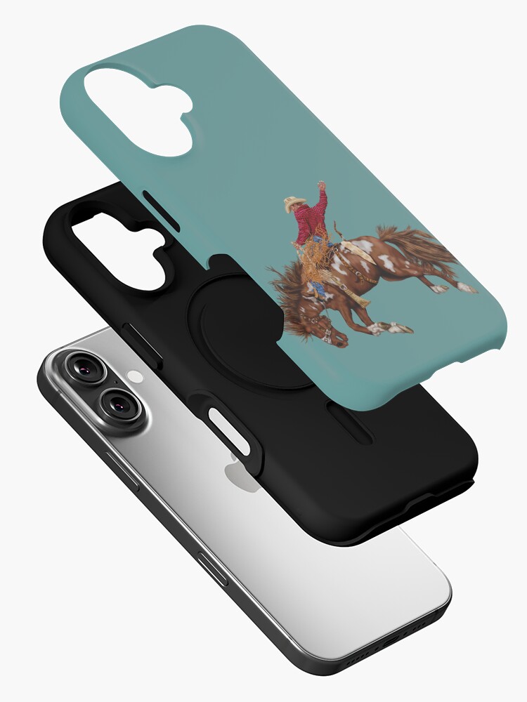 Thumbnail 2 of 4, iPhone Case, Vintage Western Rodeo Art, Bronco Busting Cowboy designed and sold by rlnielsen4.