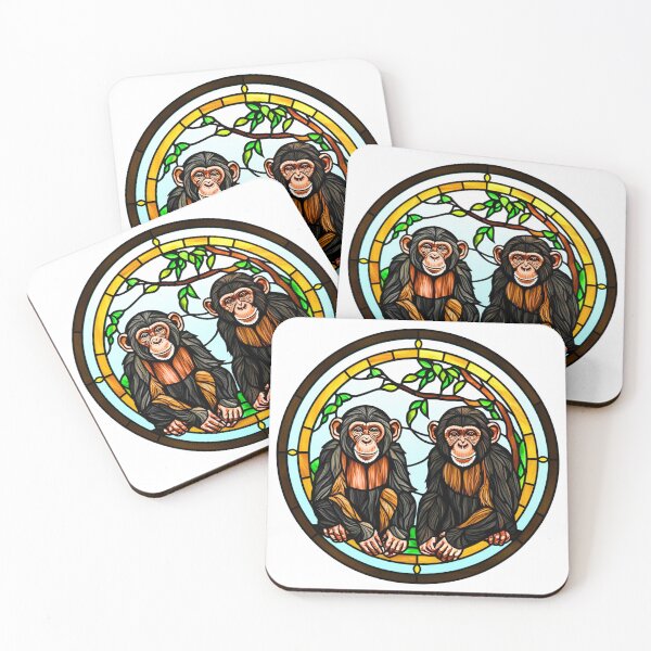 Item preview, Vibrant Stained Glass Chimpanzees – A Colorful Jungle Masterpiece designed and sold by Fredster1966.