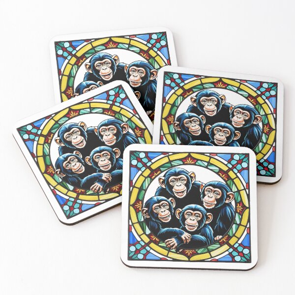 Item preview, Vibrant Stained Glass Chimpanzees – Colorful Jungle Masterpiece designed and sold by Fredster1966.