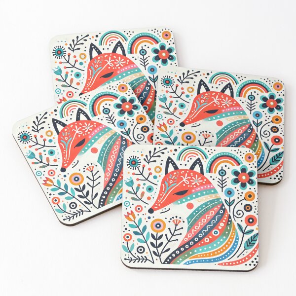 Item preview, Scandinavian Folk Art Rainbow Animals - Cute Colourful Fox by heidiannemorris designed and sold by FOLK ART FUSION by heidiannemorris.