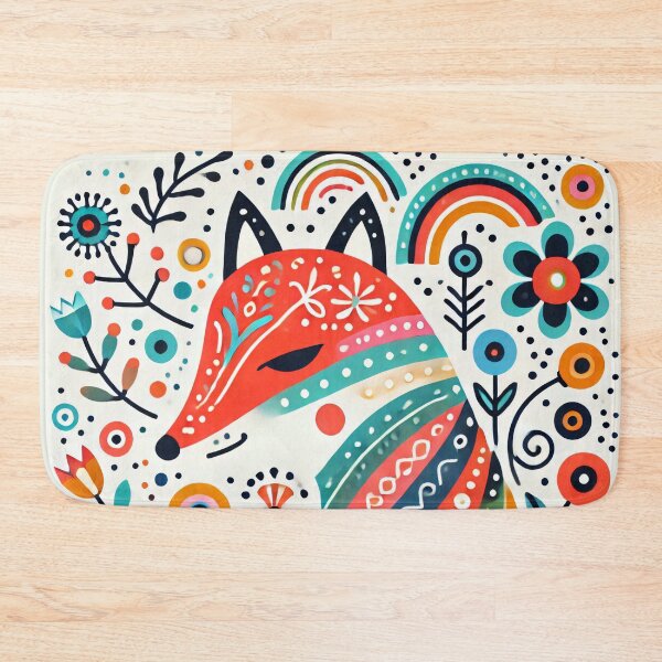 Item preview, Scandinavian Folk Art Rainbow Animals - Cute Colourful Fox by heidiannemorris designed and sold by FOLK ART FUSION by heidiannemorris.