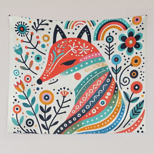Item preview, Scandinavian Folk Art Rainbow Animals - Cute Colourful Fox by heidiannemorris designed and sold by FOLK ART FUSION by heidiannemorris.