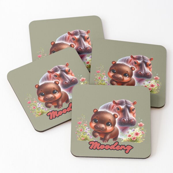 Item preview, Moodeng pygmy hippo and mom (green background) designed and sold by Ningodino.