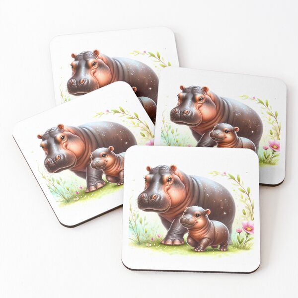 Item preview, Moodeng pygmy hippo and mom (white background) designed and sold by Ningodino.