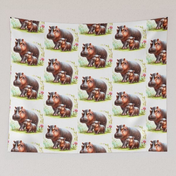 Item preview, Moodeng pygmy hippo and mom (white background) designed and sold by Ningodino.
