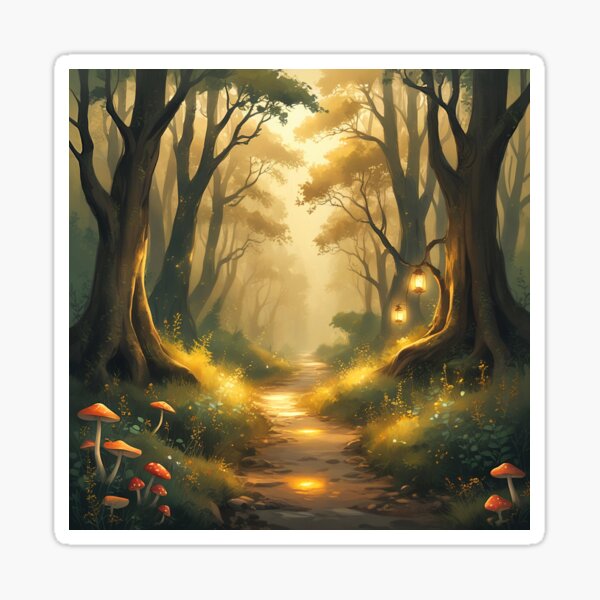Item preview, Golden Pathway Through the Enchanted Forest – A Whimsical Nature Print designed and sold by EverVibe Designs .