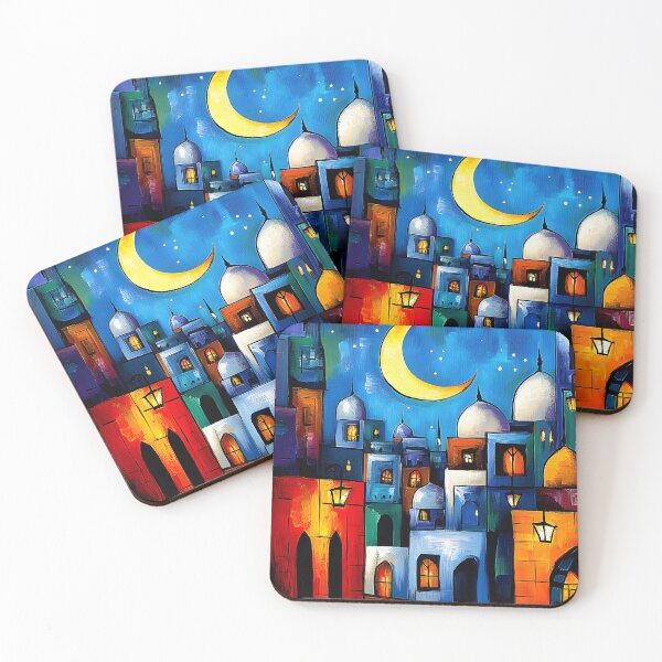 Item preview, Ramadan Cityscape | A Vibrant Fusion of Colors, Culture, and the Crescent Moon Abstract Digital AI Art designed and sold by FUNqoosh.