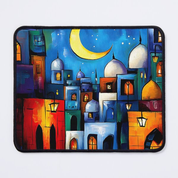 Item preview, Ramadan Cityscape | A Vibrant Fusion of Colors, Culture, and the Crescent Moon Abstract Digital AI Art designed and sold by FUNqoosh.