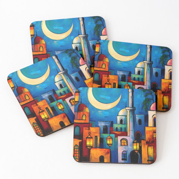 Item preview, Ramadan Nights | A Colorful Cityscape Under the Crescent Moon Abstract Digital AI Generated Art designed and sold by FUNqoosh.