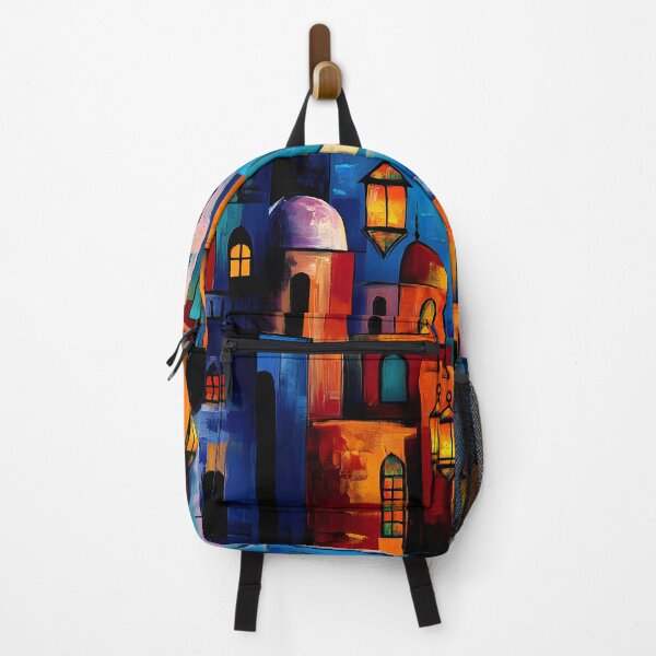Item preview, Ramadan Nights | A Colorful Cityscape Under the Crescent Moon Abstract Digital AI Generated Art designed and sold by FUNqoosh.