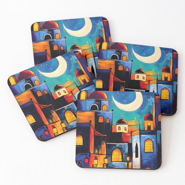Item preview, Crescent Glow | Geometric Mosque and Lanterns in a Ramadan Cityscape Abstract Digital AI Art designed and sold by FUNqoosh.