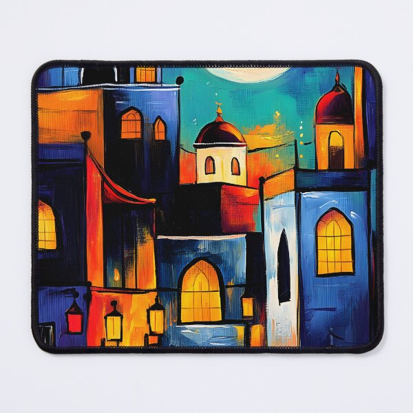 Item preview, Crescent Glow | Geometric Mosque and Lanterns in a Ramadan Cityscape Abstract Digital AI Art designed and sold by FUNqoosh.