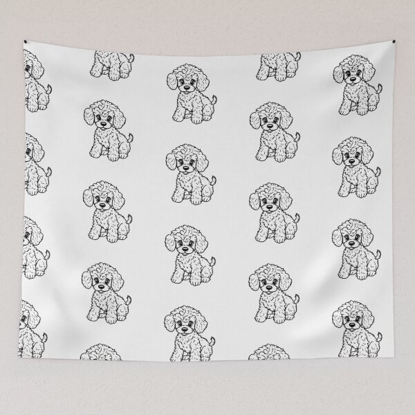 Item preview, A cute poodle with curly fur and a bow on its head playing with a ball. designed and sold by AlwaysHome.