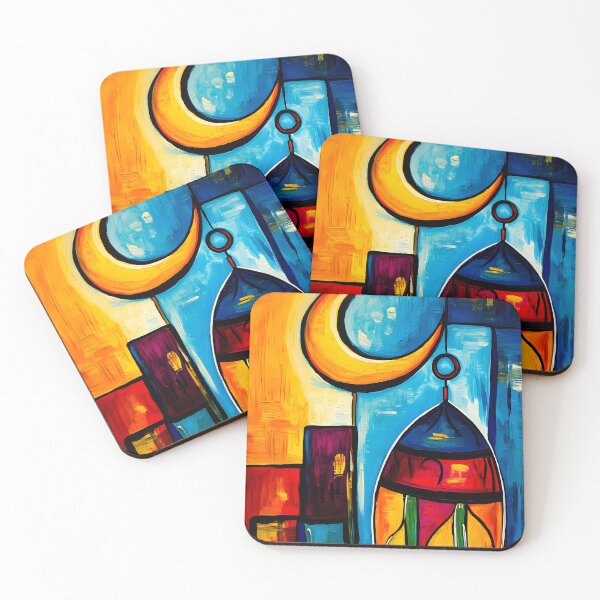 Item preview, A Geometric Ramadan Cityscape in Abstract Hues- Crescent Moon & Lantern Digital AI Generated Art designed and sold by FUNqoosh.