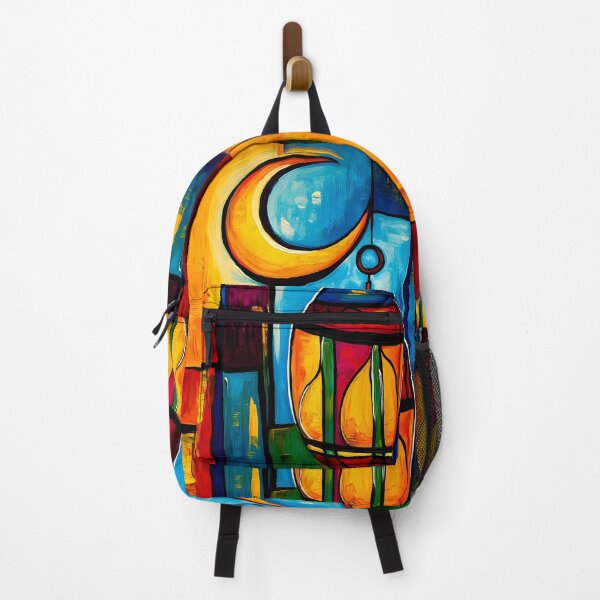 Item preview, A Geometric Ramadan Cityscape in Abstract Hues- Crescent Moon & Lantern Digital AI Generated Art designed and sold by FUNqoosh.