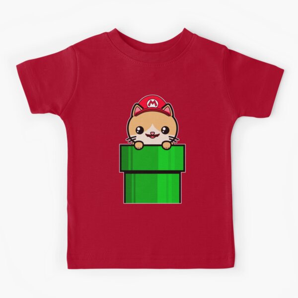Kawaii Cat Cute Funny Mario Parody Kids T-Shirt