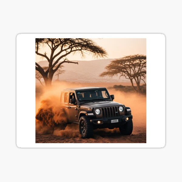Vista previa del artículo con la obra «Aventura en la sabana: Jeep en movimiento», diseñado y vendido por AkoSiEss.